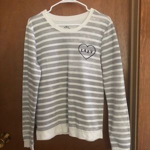 Grey and white striped sweatshirt